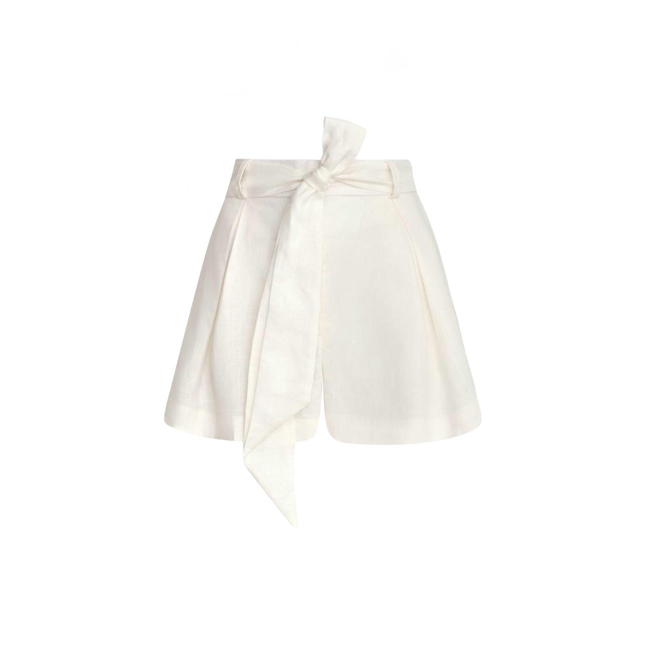 New Andres Otalora Women's Encantamiento Belted Linen Shorts In Off White